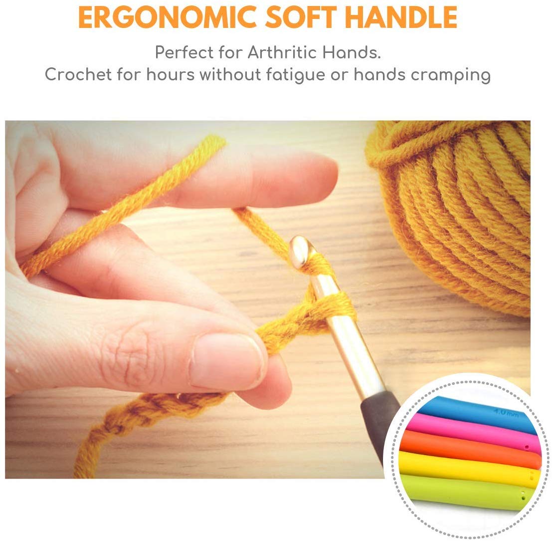 Wooden Crochet Hooks for Arthritic Hands - Set of 7 | 4mm to 10mm -  Ergonomic Soft Grip Handle Engraved with Sizes - Crochet Hooks Set for  Crocheting